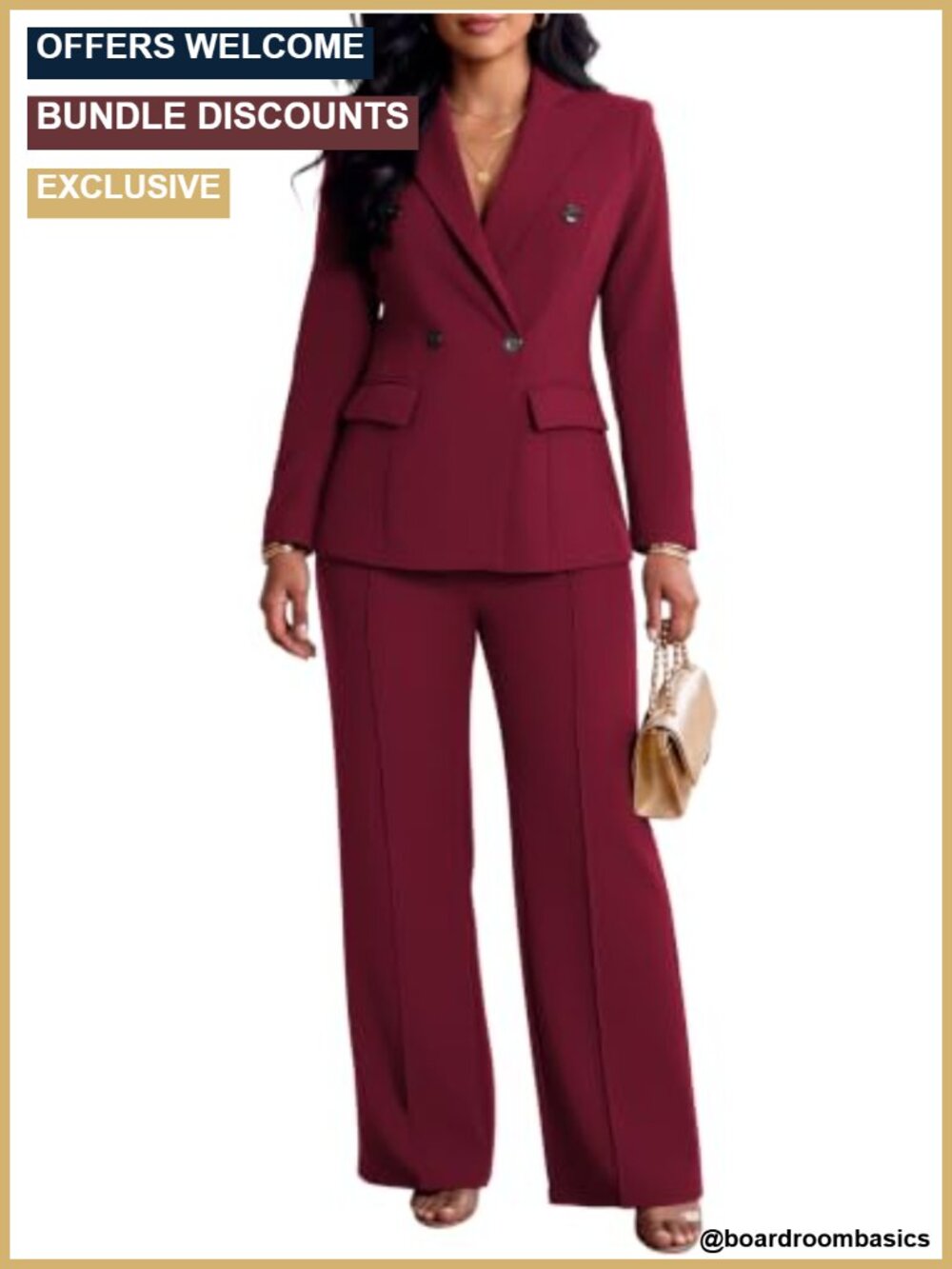 2 Piece Pantsuit Set Double Breasted Blazer Wide Leg Trousers